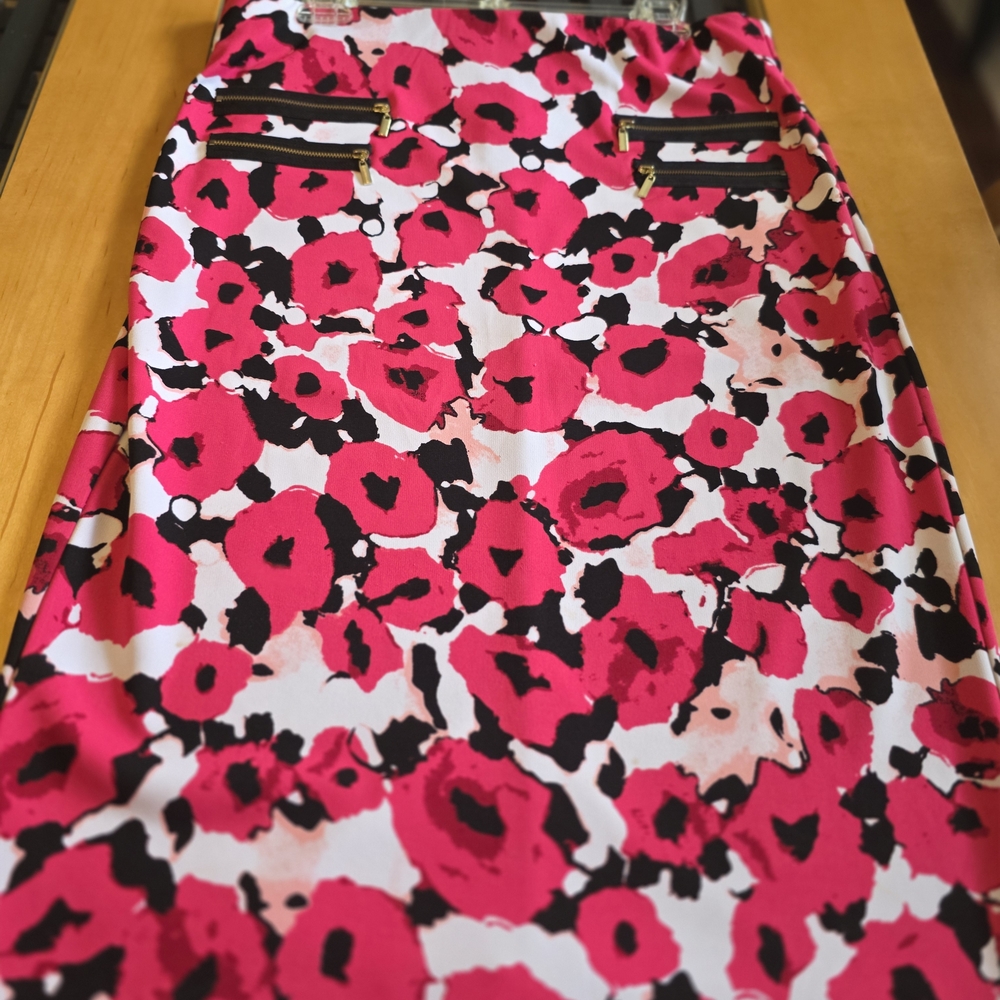 Grace Elements Pink and Black Floral Pencil Skirt